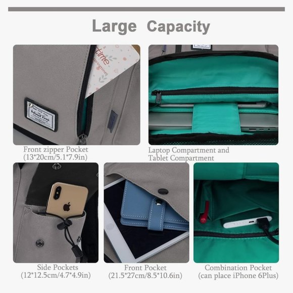 NWT Gray WindTook Laptop backpack for Women & Men,College Computer bag - Picture 6 of 12